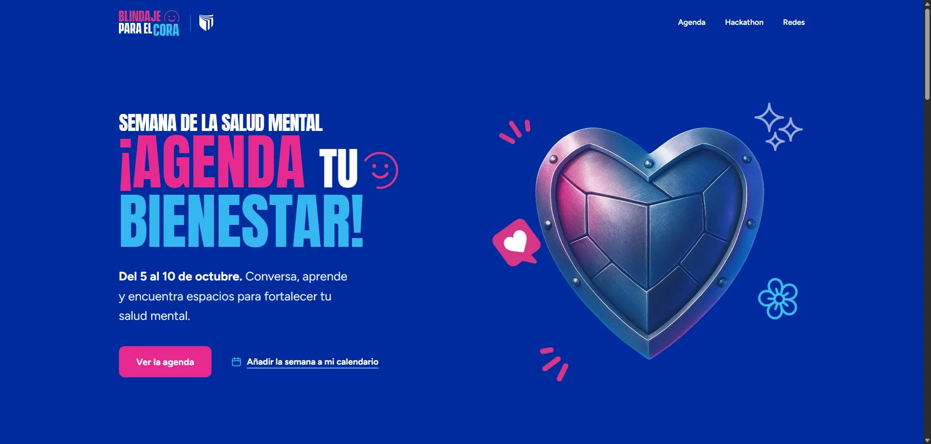 Blindaje para el Cora landing page with UCV Mental Health Week schedule Blindaje para el Cora landing page with UCV Mental Health Week schedule