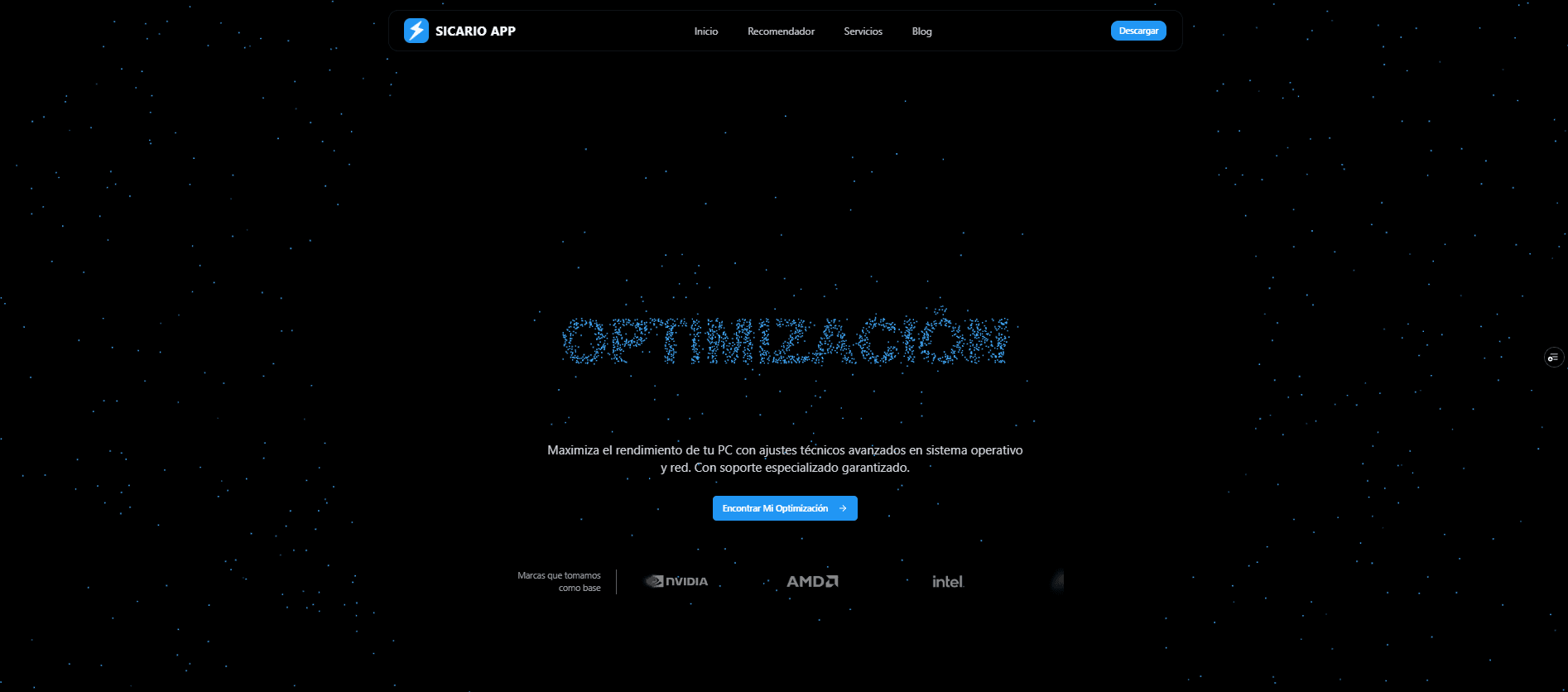 Sicario App Landing Page