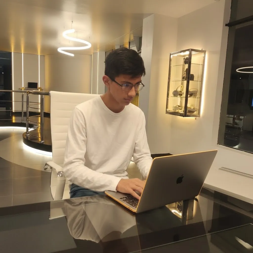 Pool Deza working on his laptop